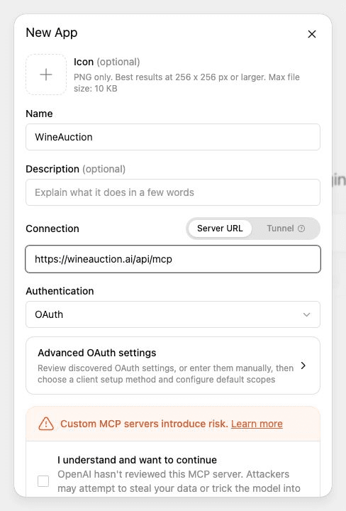 Real ChatGPT app setup screenshot